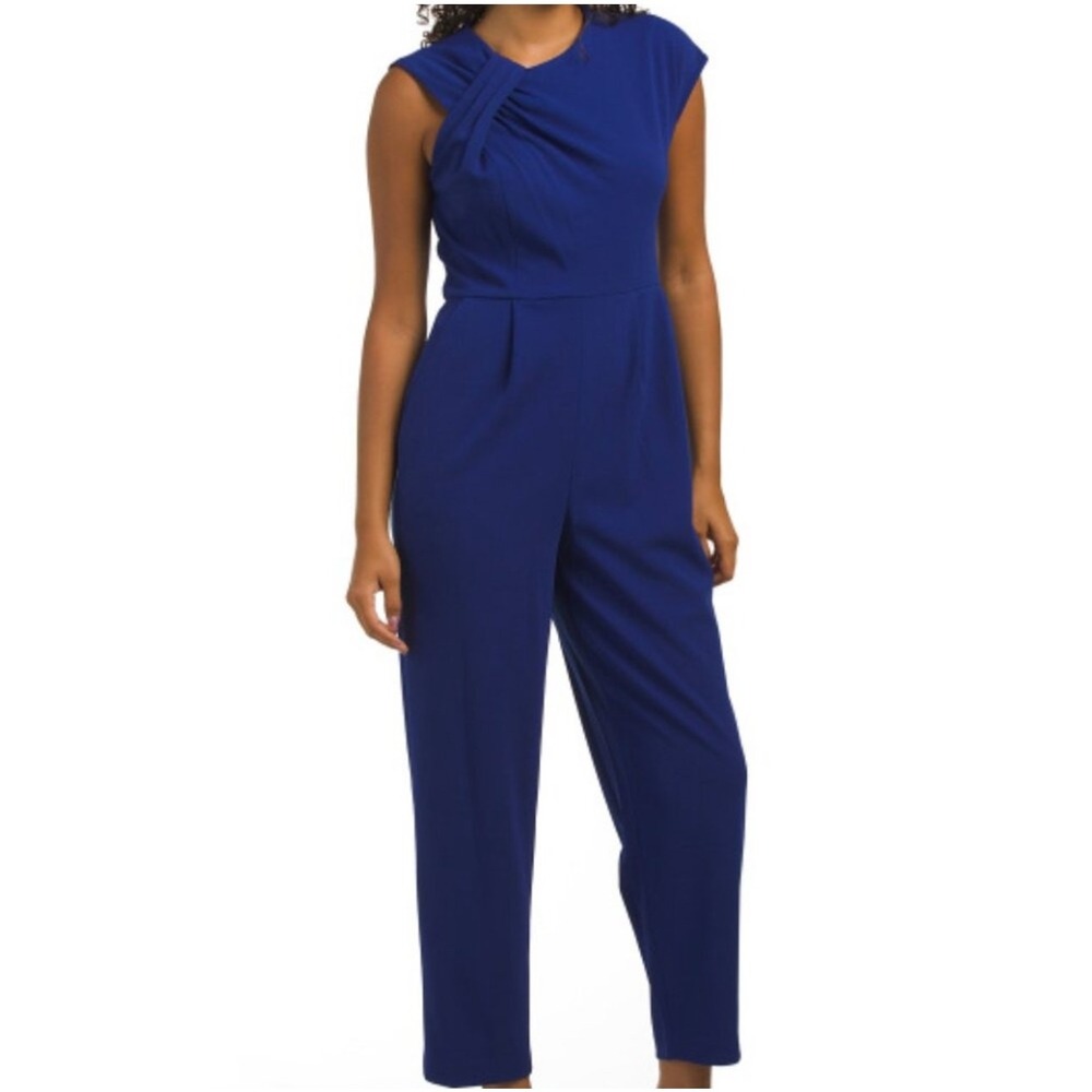 NWT Calvin Klein Ultramarine Blue Asymmetrical Neck Cropped Jumpsuit Womens Sz 8